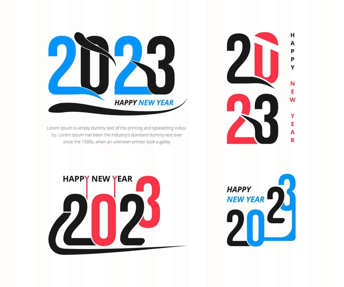 Happy new year 2023 typography t shirt design with abstract black text background template pro download vector