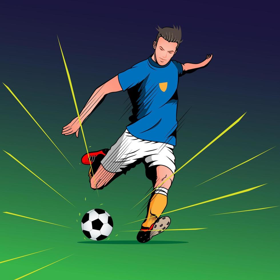 jugador de fútbol patea la ilustración de vector de bola