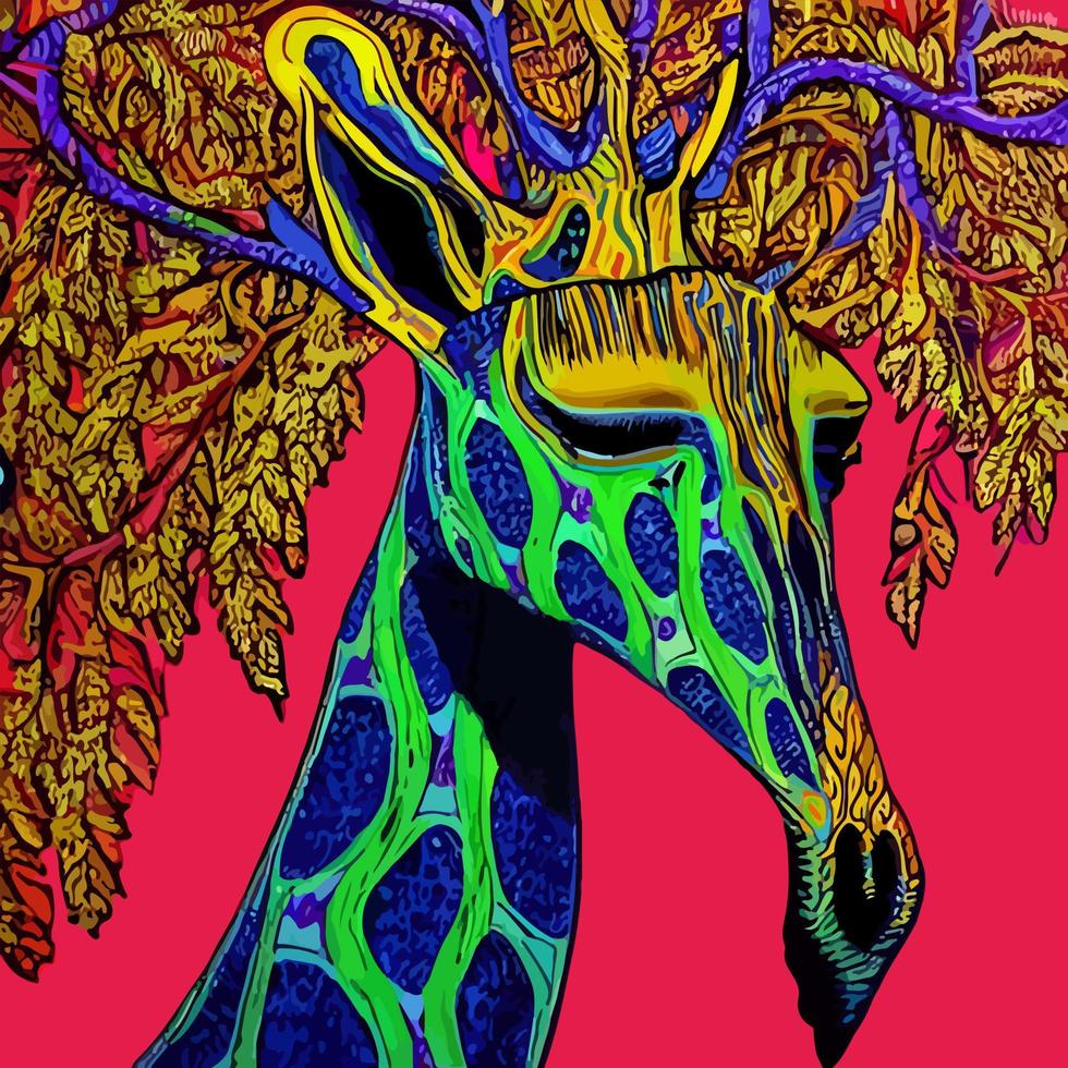 vector de ilustración de arte de pintura digital de cabeza de jirafa