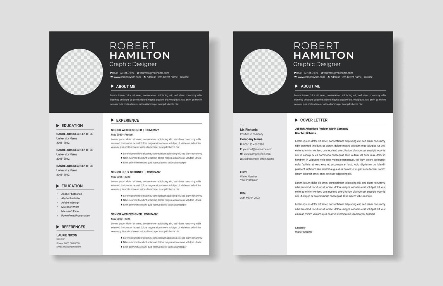 Minimal and clean resume or cv template vector