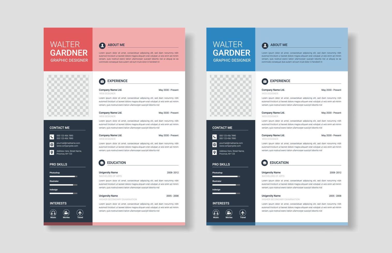 Minimalist personal resume template with cover letter, job applications vector