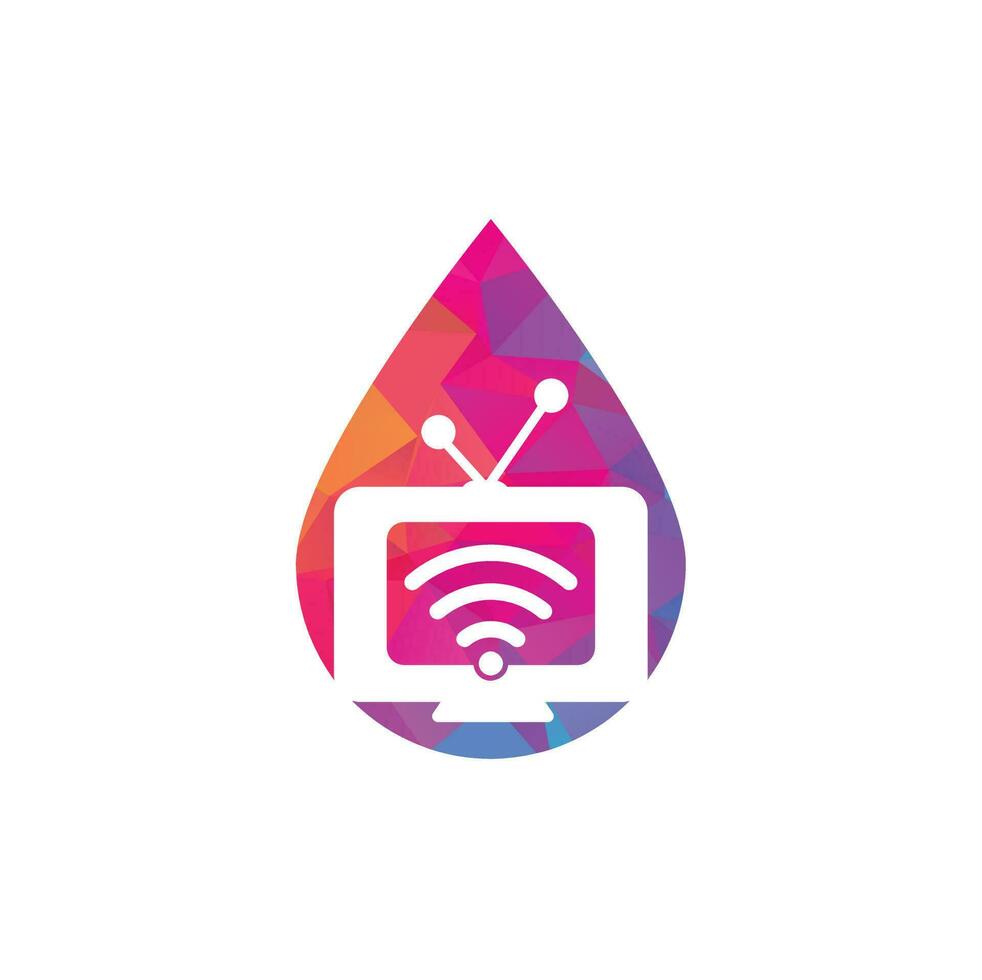 Tv and wifi drop shape concept logo vector. Television and signal symbol or icon. Unique media and radio logo vector