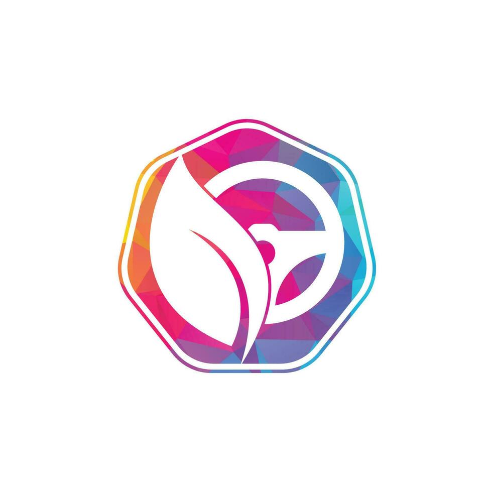 Eco steering wheel vector logo design. Steering wheel and eco symbol or icon.