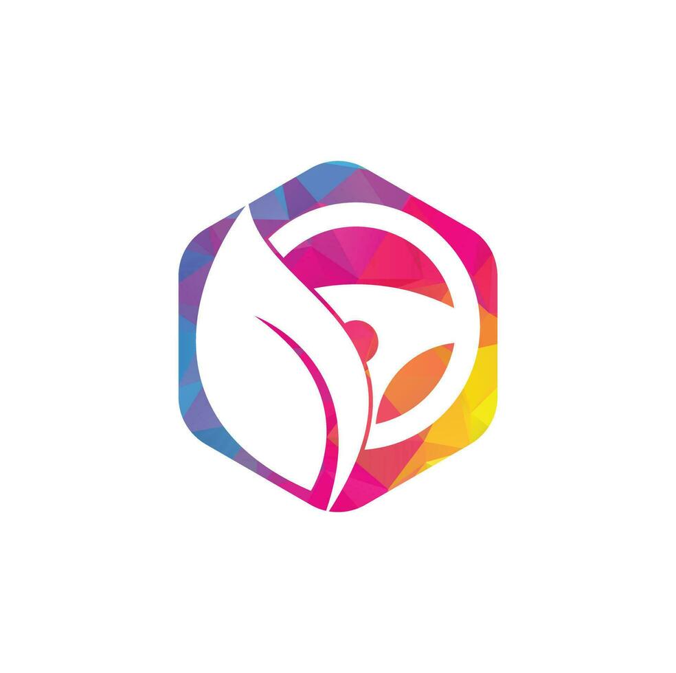 Eco steering wheel vector logo design. Steering wheel and eco symbol or icon.