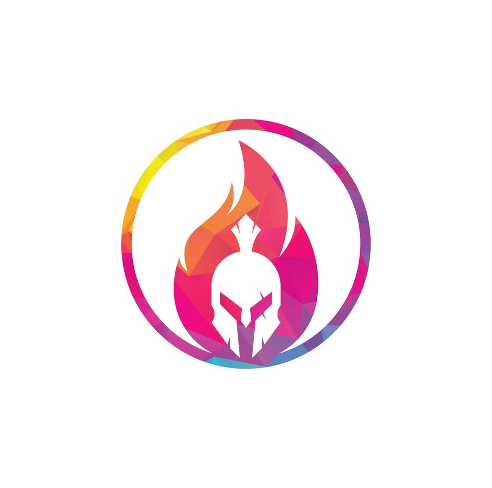 vector de diseño de logotipo de fuego espartano. logotipo de casco espartano en llamas.