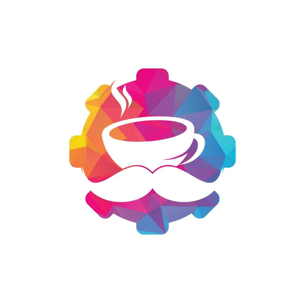 Mustache coffee gear shape logo design template. creative coffee shop logo inspiration vector