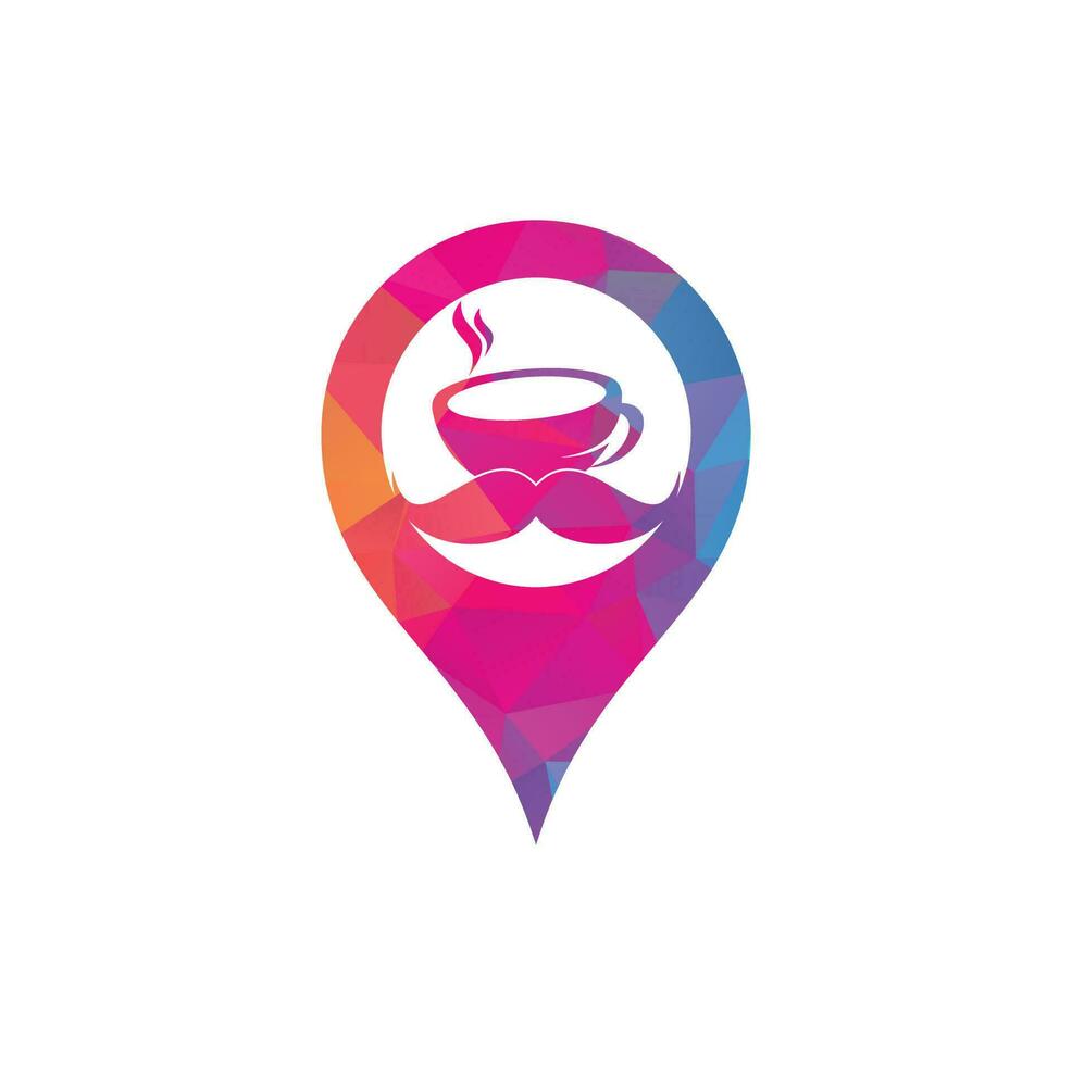 plantilla de diseño de logotipo en forma de pin de mapa de café de bigote. inspiración creativa del logotipo de la cafetería. vector