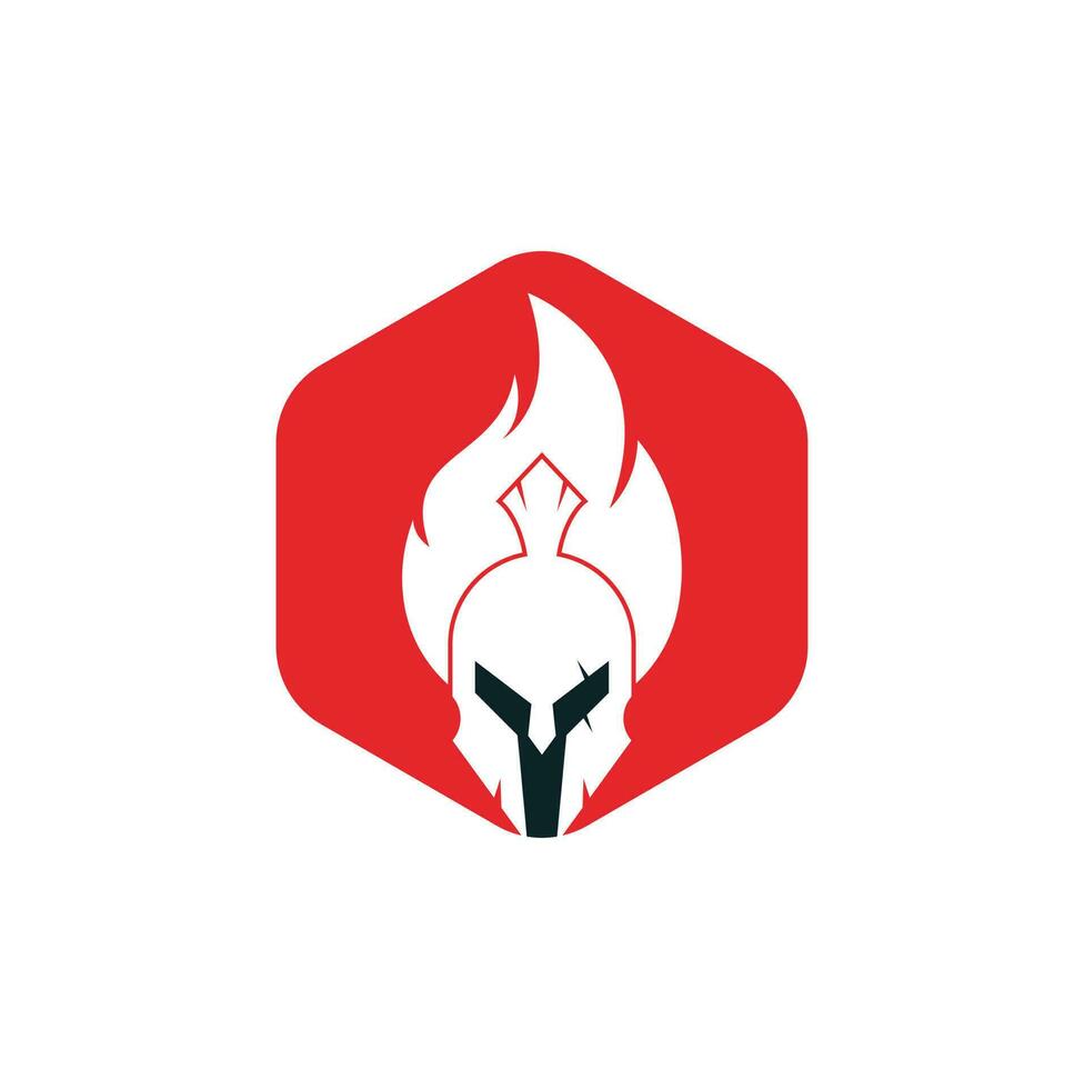 vector de diseño de logotipo de fuego espartano. logotipo de casco espartano en llamas.