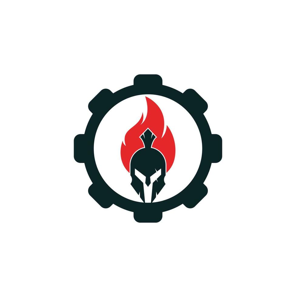 Spartan fire gear shape concept logo design vector. spartan helmet logo on fire vector