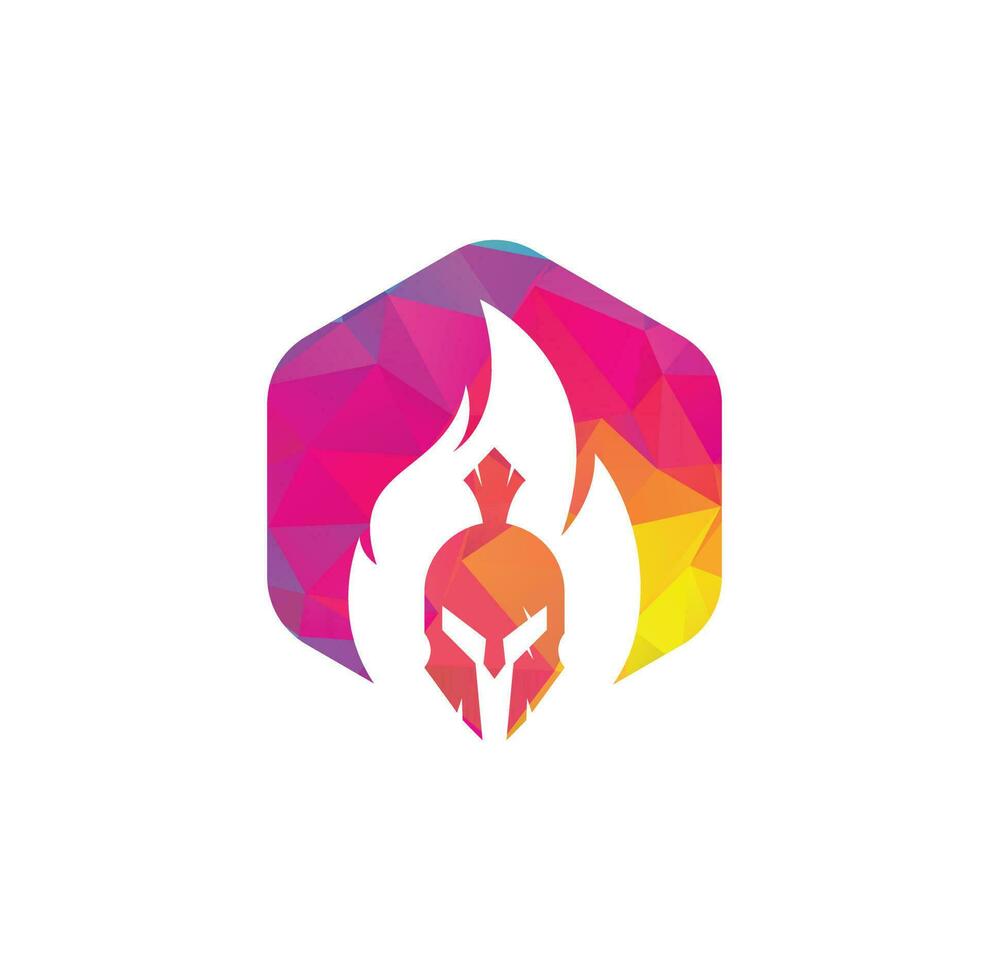 vector de diseño de logotipo de fuego espartano. logotipo de casco espartano en llamas.