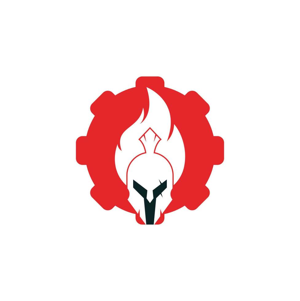 Spartan fire gear shape concept logo design vector. spartan helmet logo on fire vector