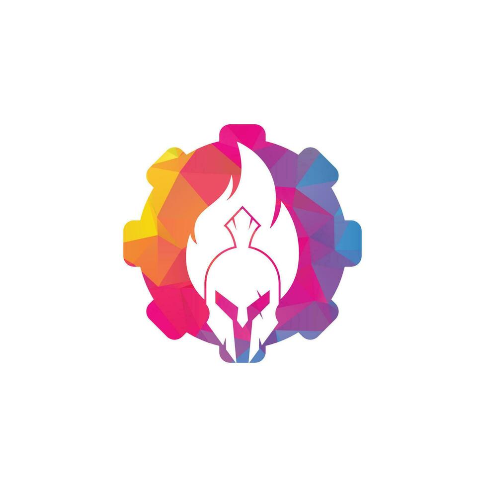 vector de diseño de logotipo de concepto de forma de engranaje de fuego espartano. logo de casco espartano en llamas