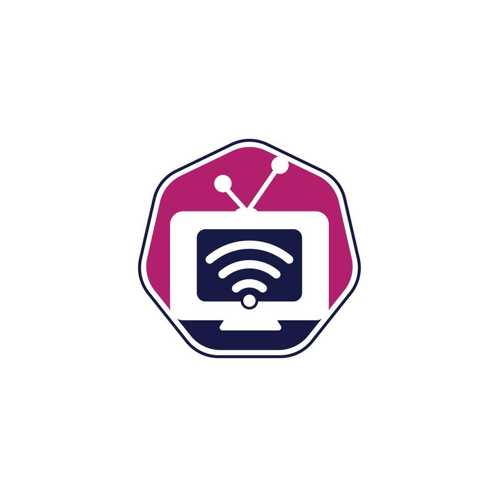 Tv and wifi logo combination. Television and signal symbol or icon. Unique media and radio logo vector