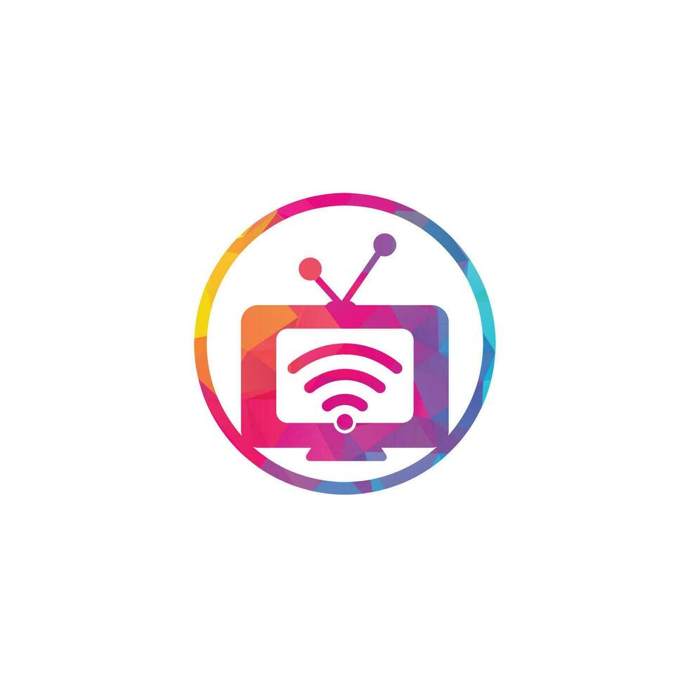 combinación de logo de tv y wifi. símbolo o icono de televisión y señal. logotipo único de medios y radio vector