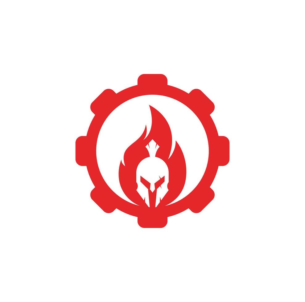 vector de diseño de logotipo de concepto de forma de engranaje de fuego espartano. logo de casco espartano en llamas