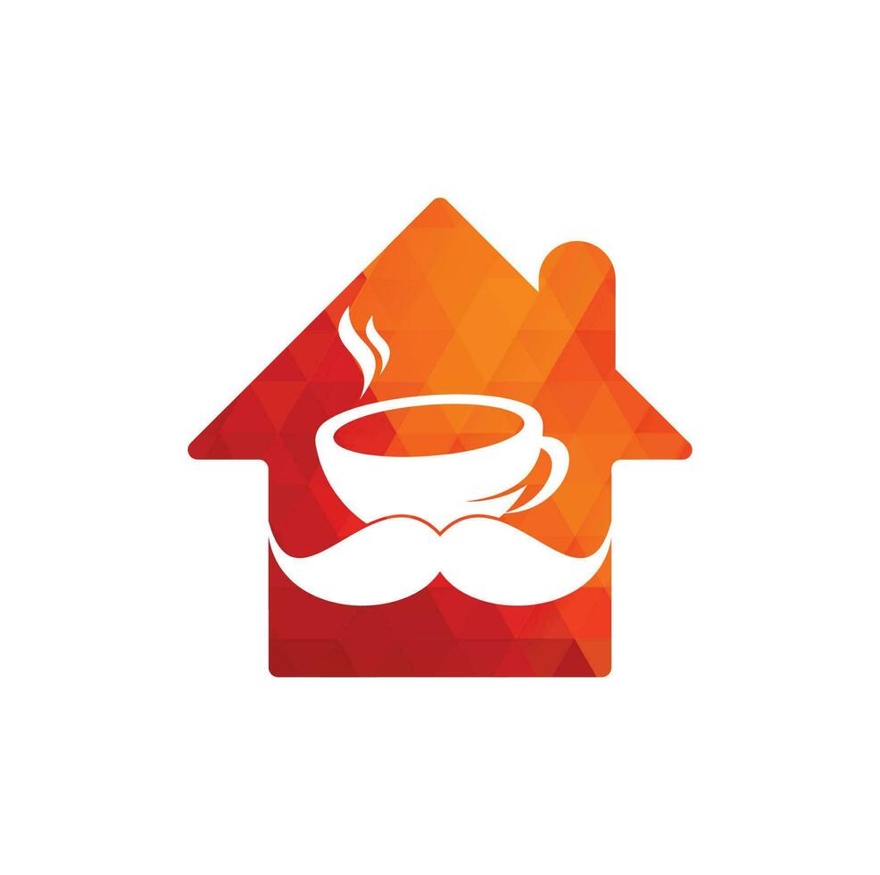 Mustache coffee home shape logo design template. creative coffee shop logo inspiration vector