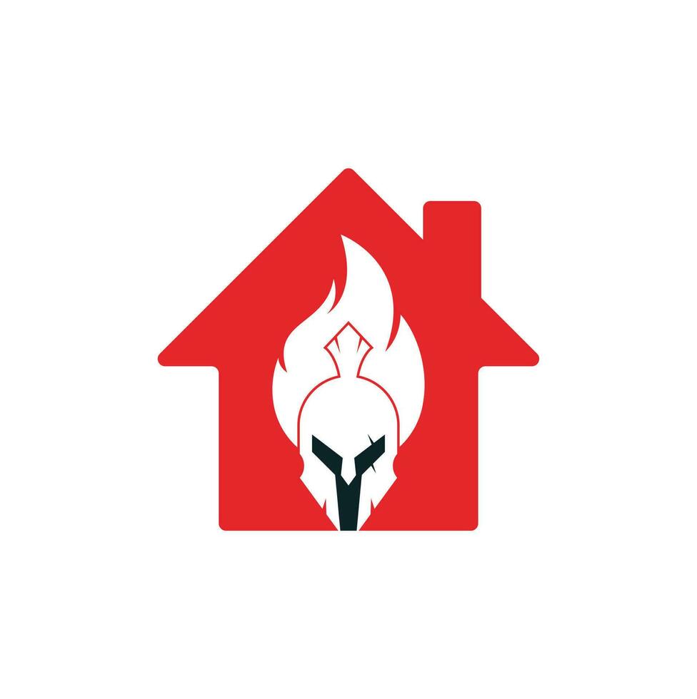 Spartan fire home shape concept logo design vector. spartan helmet logo on fire. vector