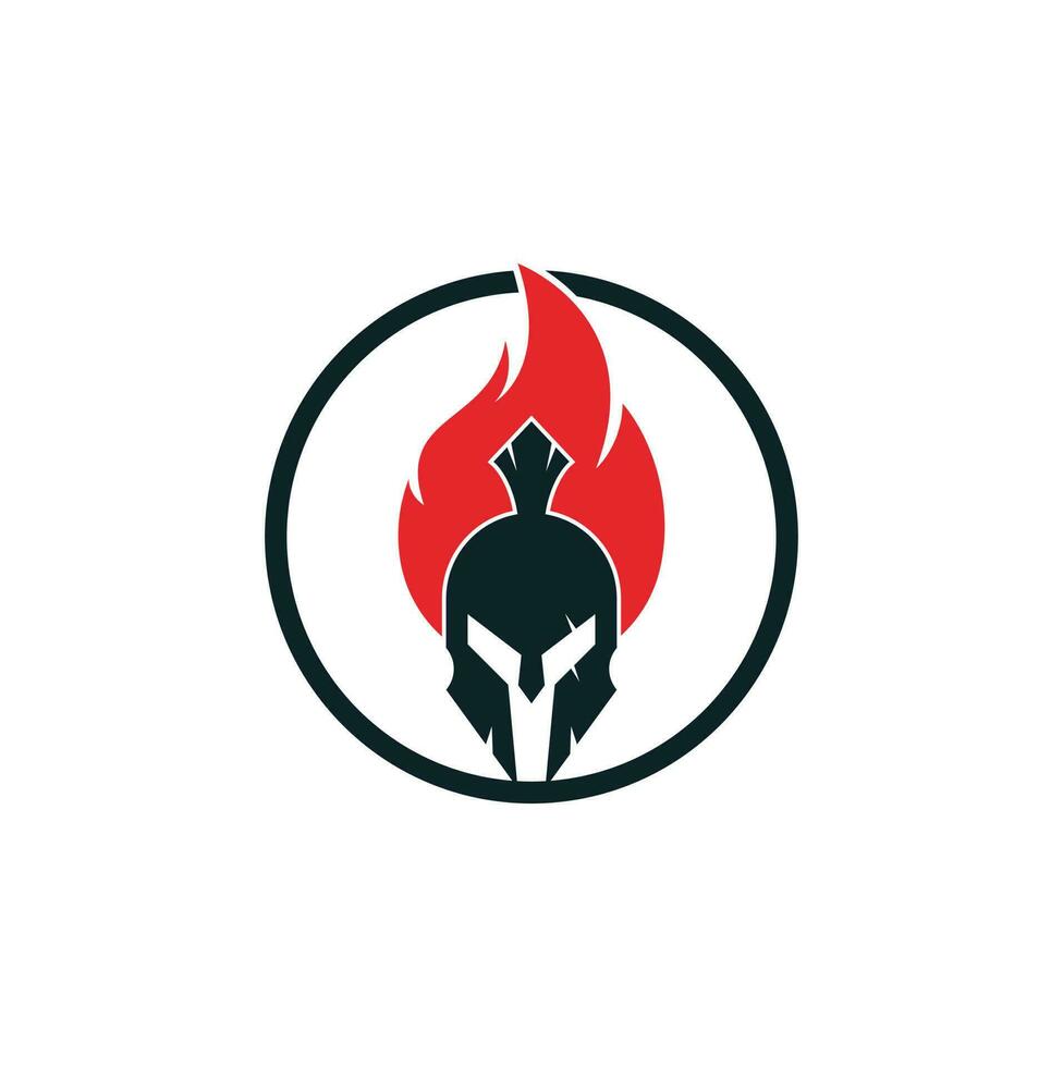 vector de diseño de logotipo de fuego espartano. logotipo de casco espartano en llamas.