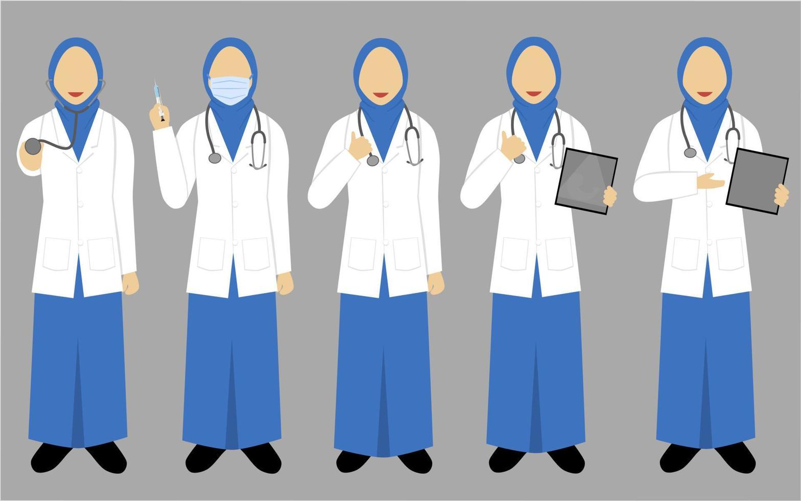 colección de ilustraciones de personajes de doctoras musulmanas vector