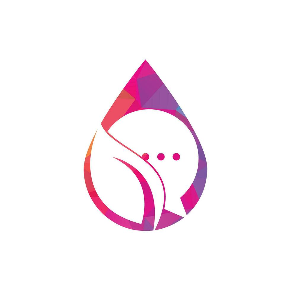 Leaf chat drop shape concept logo design template. Nature leaf chat logo design vector