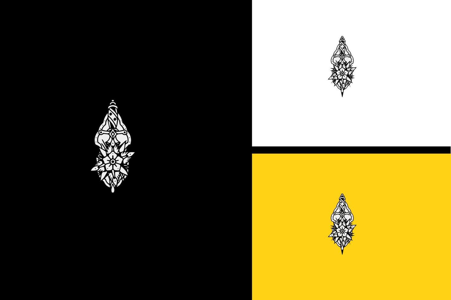 sword and flowers vector line art design