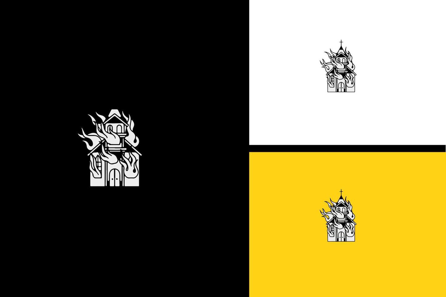 church on fire vector line art design