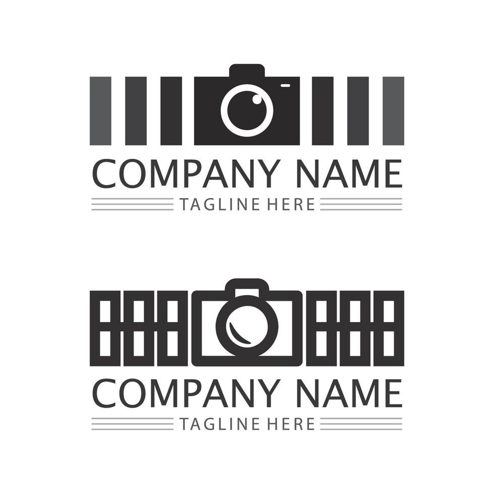 photography camera logo icon vector design template isolated on black background