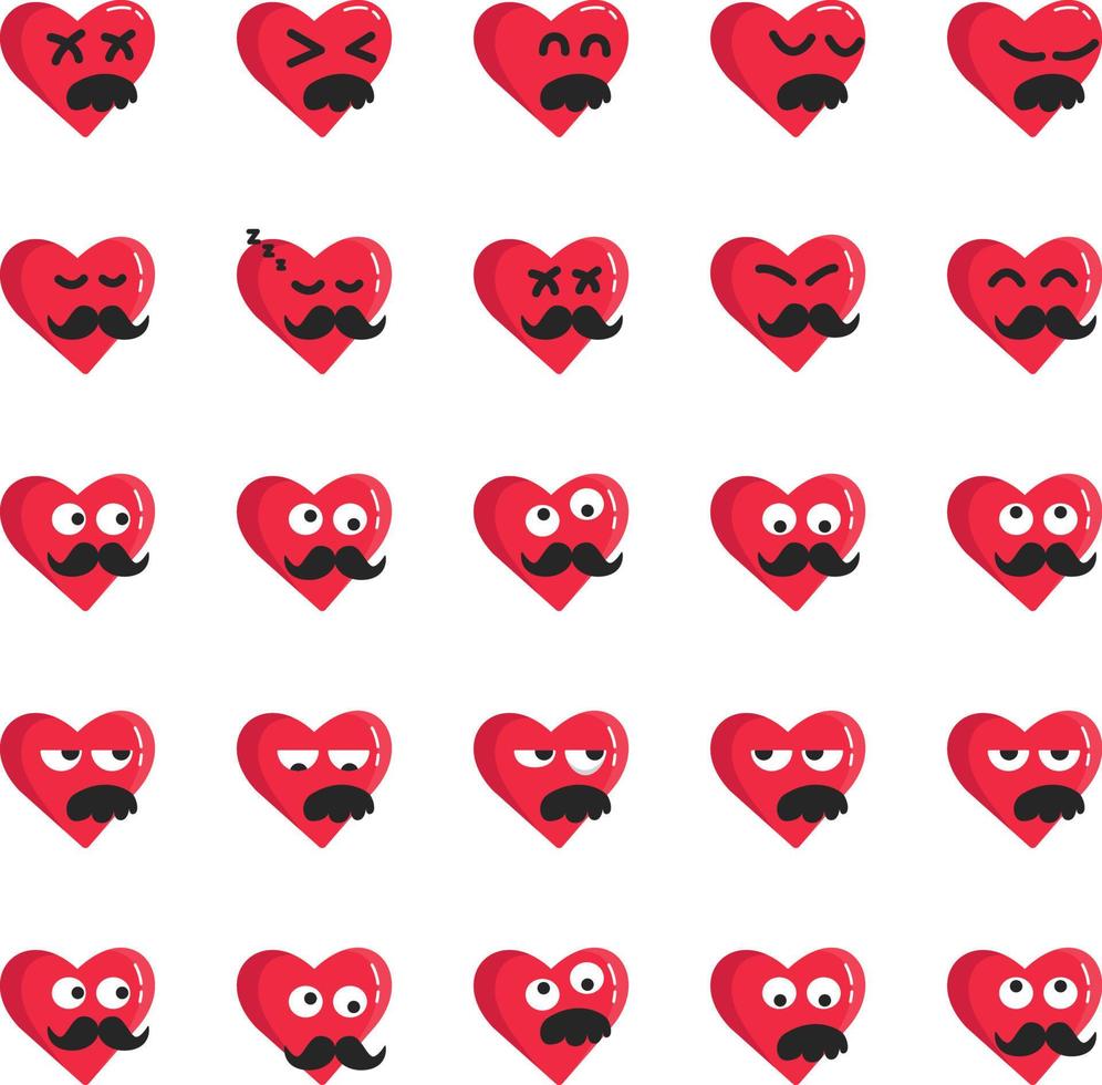 Valentine moustache emoji emoticon red heart devil evil angry vector