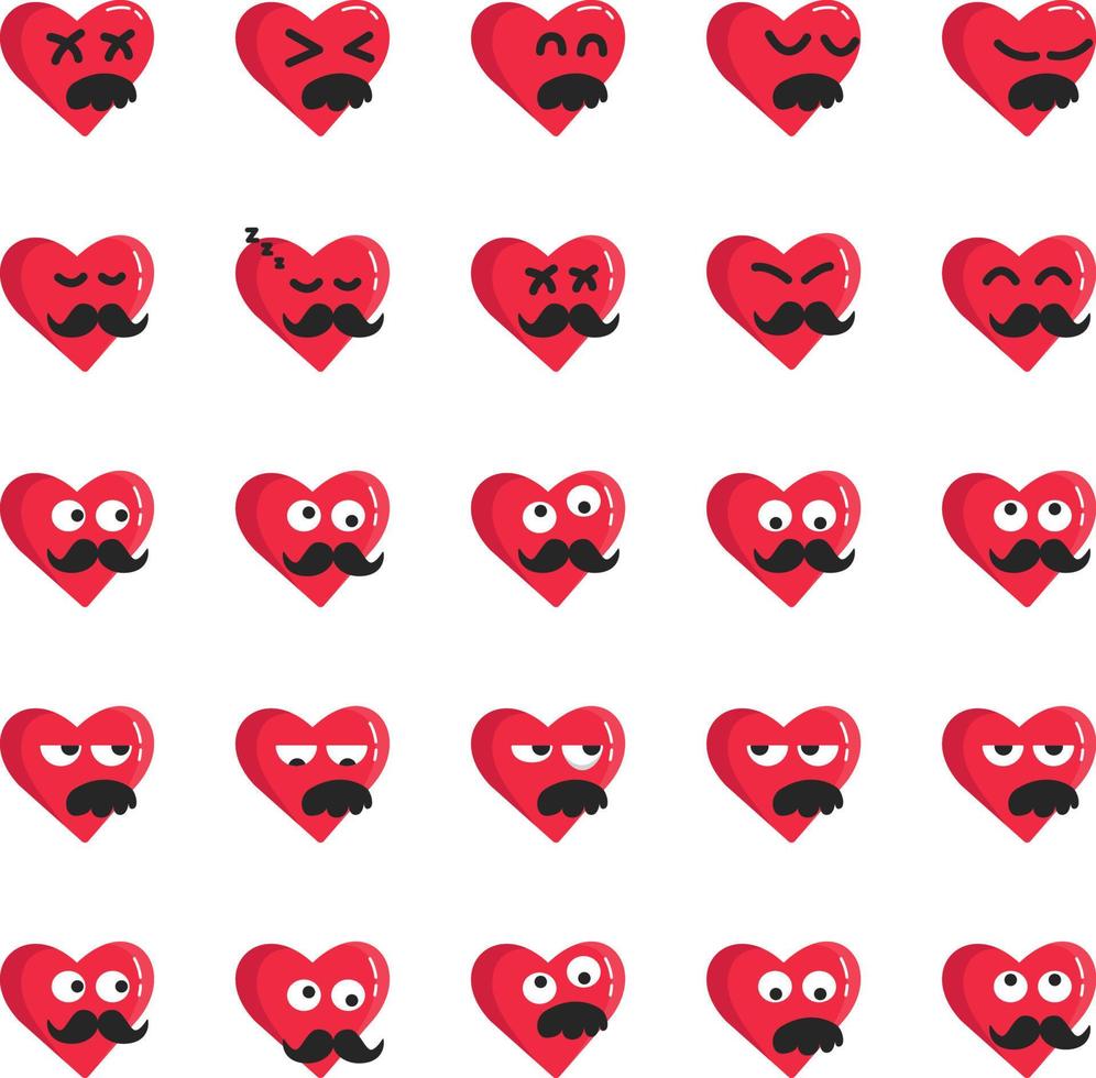 enamorado bigote emojis emoticon rojas corazones diablo mal enojado vector