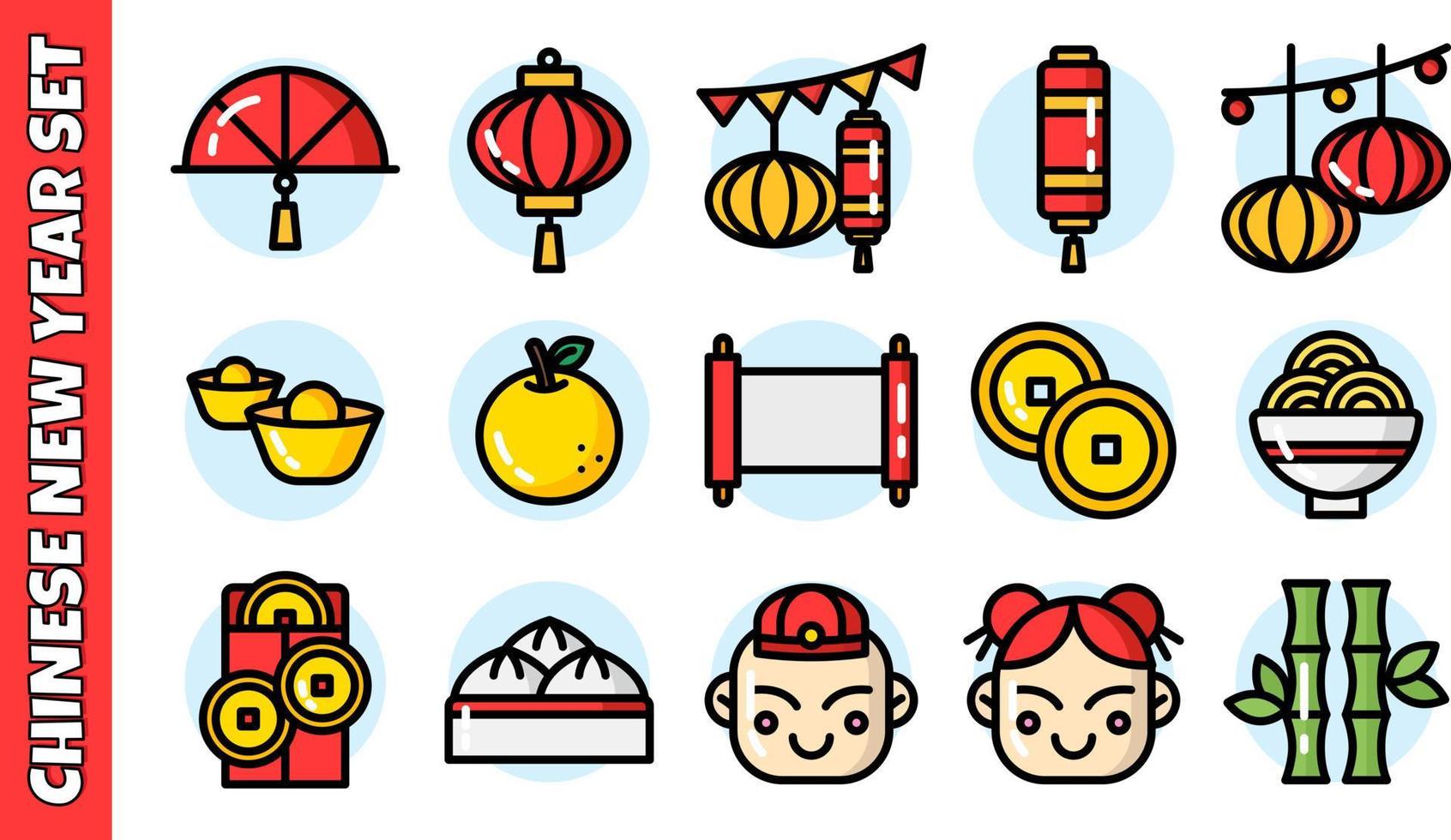 Chinese new year set family festival vector