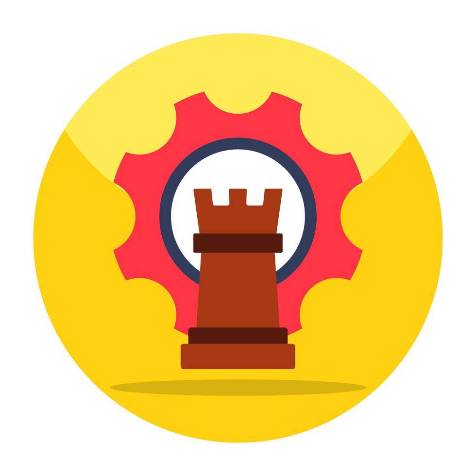 Strategy management icon, chess rook with gear vector
