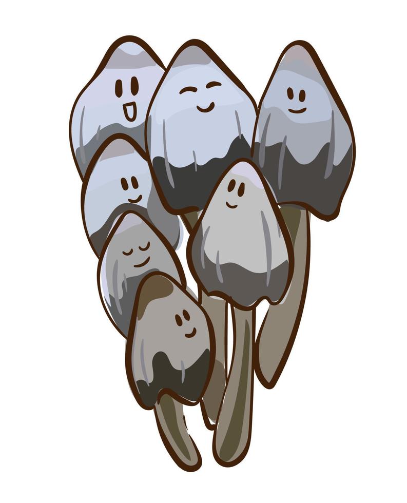 Mushrooms family on a white background. Ink cap mushroom. Cartoon style. vector