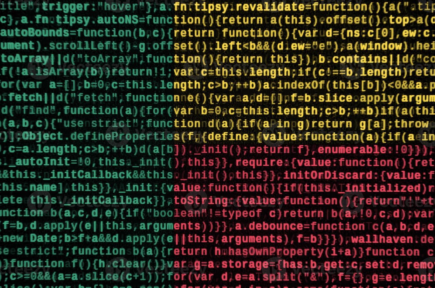 Benin flag  is depicted on the screen with the program code. The concept of modern technology and site development photo
