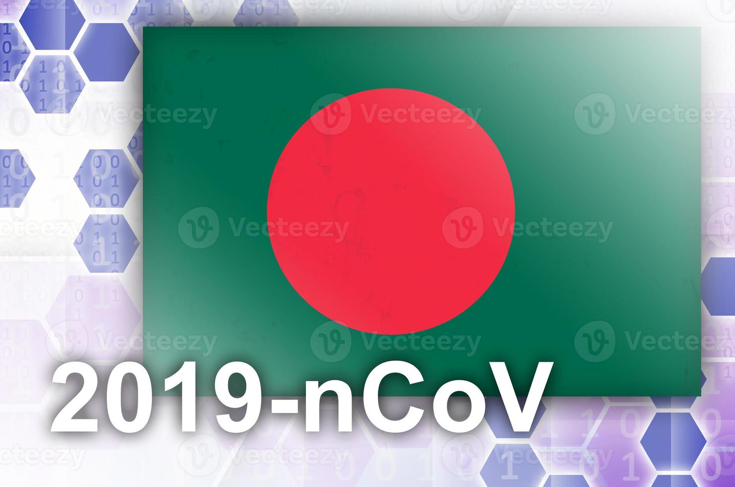Bangladesh flag and futuristic digital abstract composition with 2019-nCoV inscription. Covid-19 outbreak concept photo