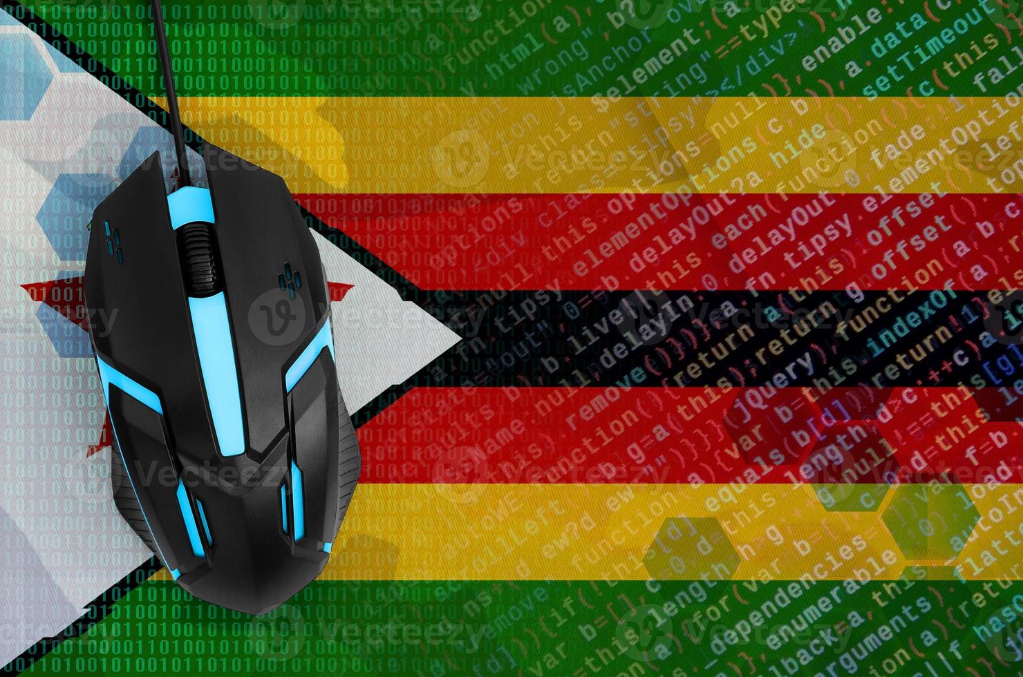 Zimbabwe flag  and computer mouse. Digital threat, illegal actions on the Internet photo