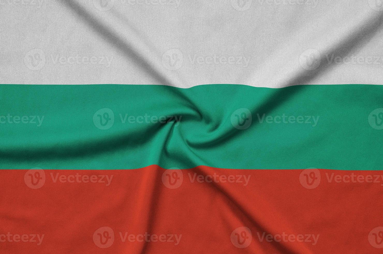 Bulgaria flag  is depicted on a sports cloth fabric with many folds. Sport team banner photo