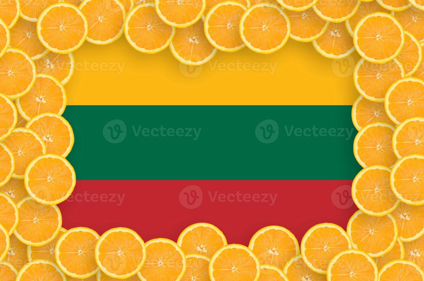 Lithuania flag  in fresh citrus fruit slices frame photo