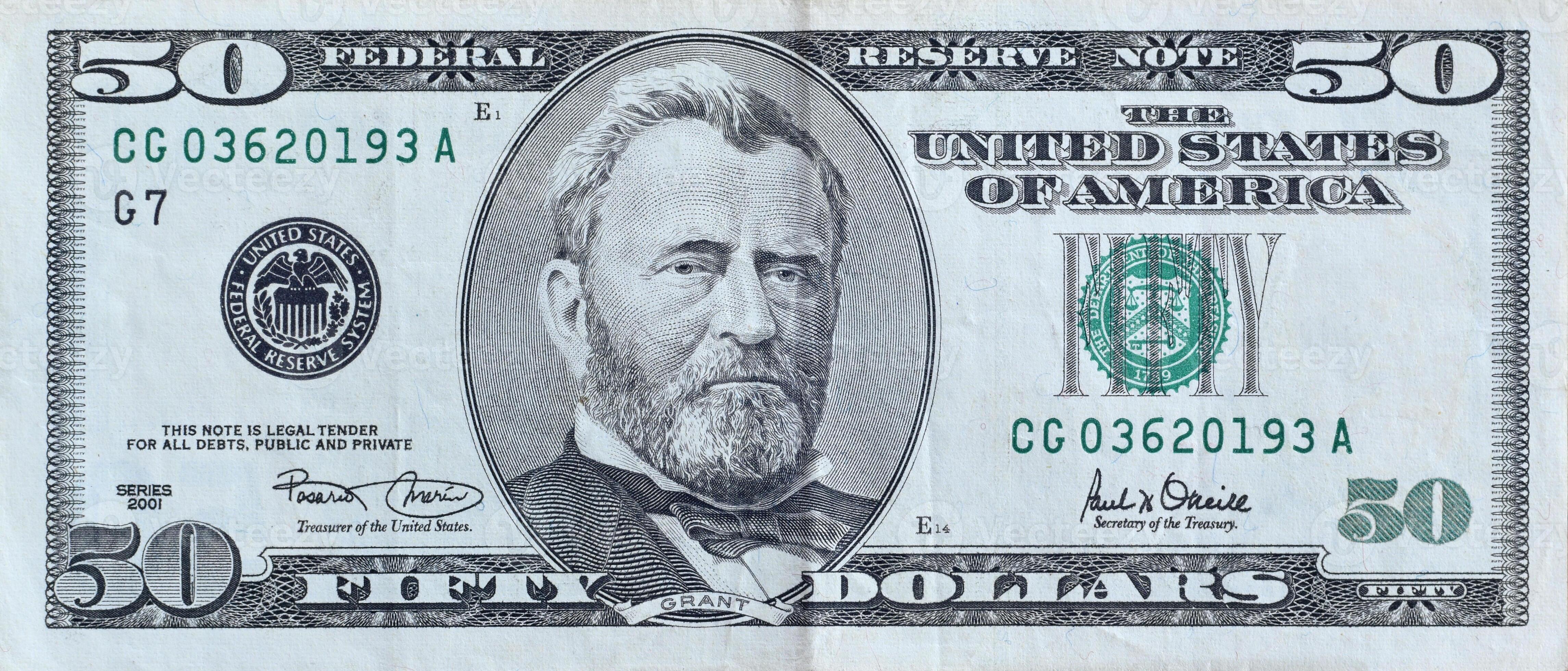 Portrait of US president Ulysses Simpson Grant on 50 dollars