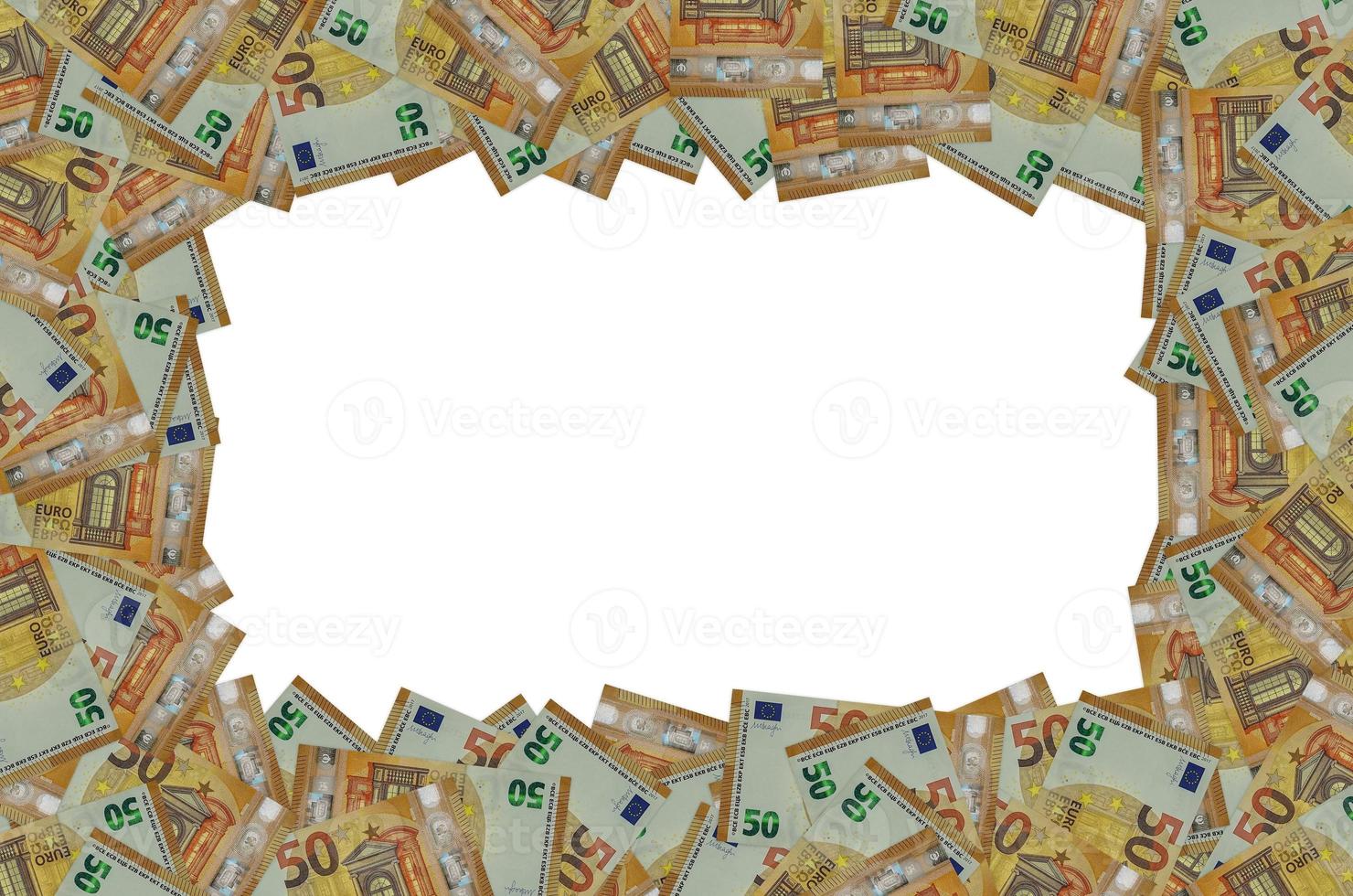 parte del patrón del primer plano del billete de 50 euros con pequeños detalles marrones foto