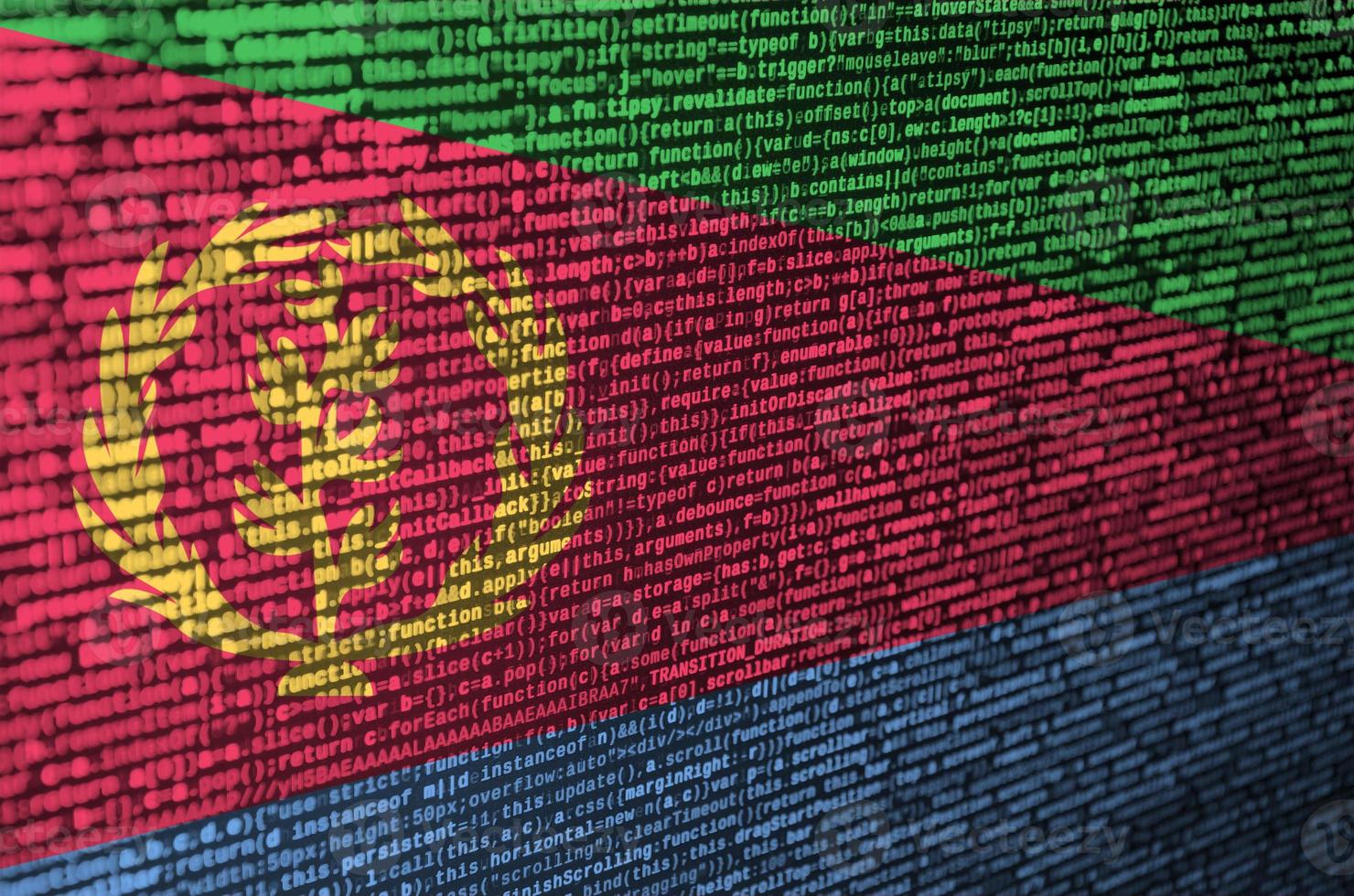 Eritrea flag  is depicted on the screen with the program code. The concept of modern technology and site development photo