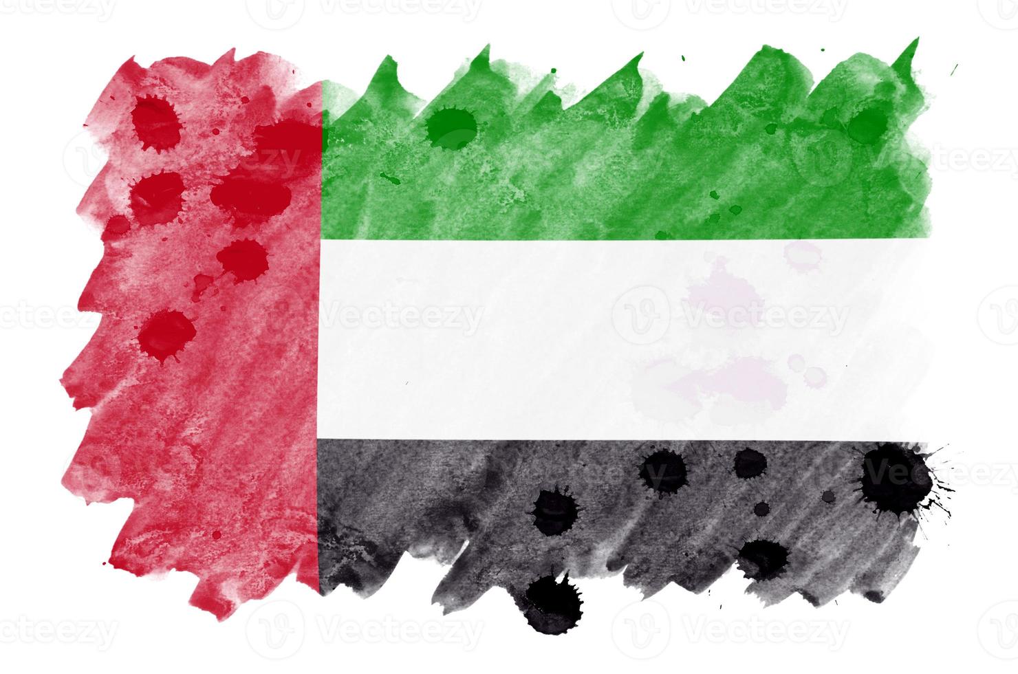 United Arab Emirates flag  is depicted in liquid watercolor style isolated on white background photo