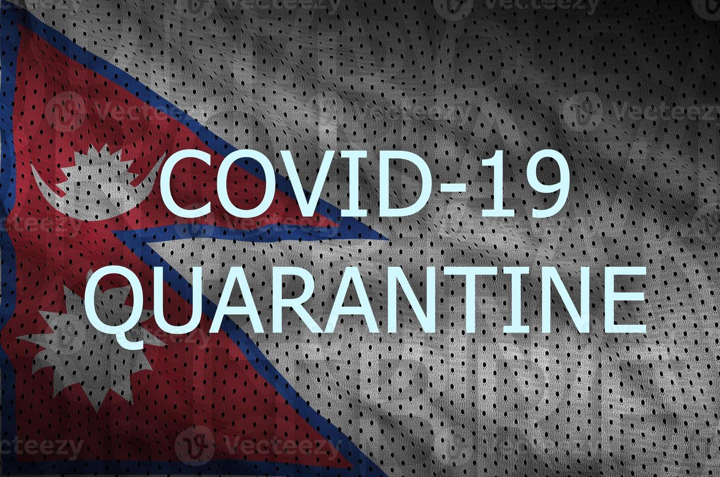 bandera de nepal e inscripción de cuarentena covid-19. coronavirus o virus 2019-ncov foto