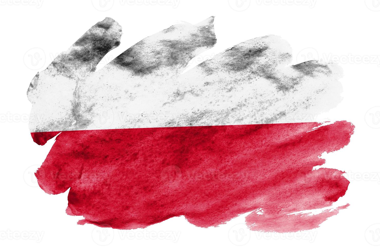 Poland flag  is depicted in liquid watercolor style isolated on white background photo