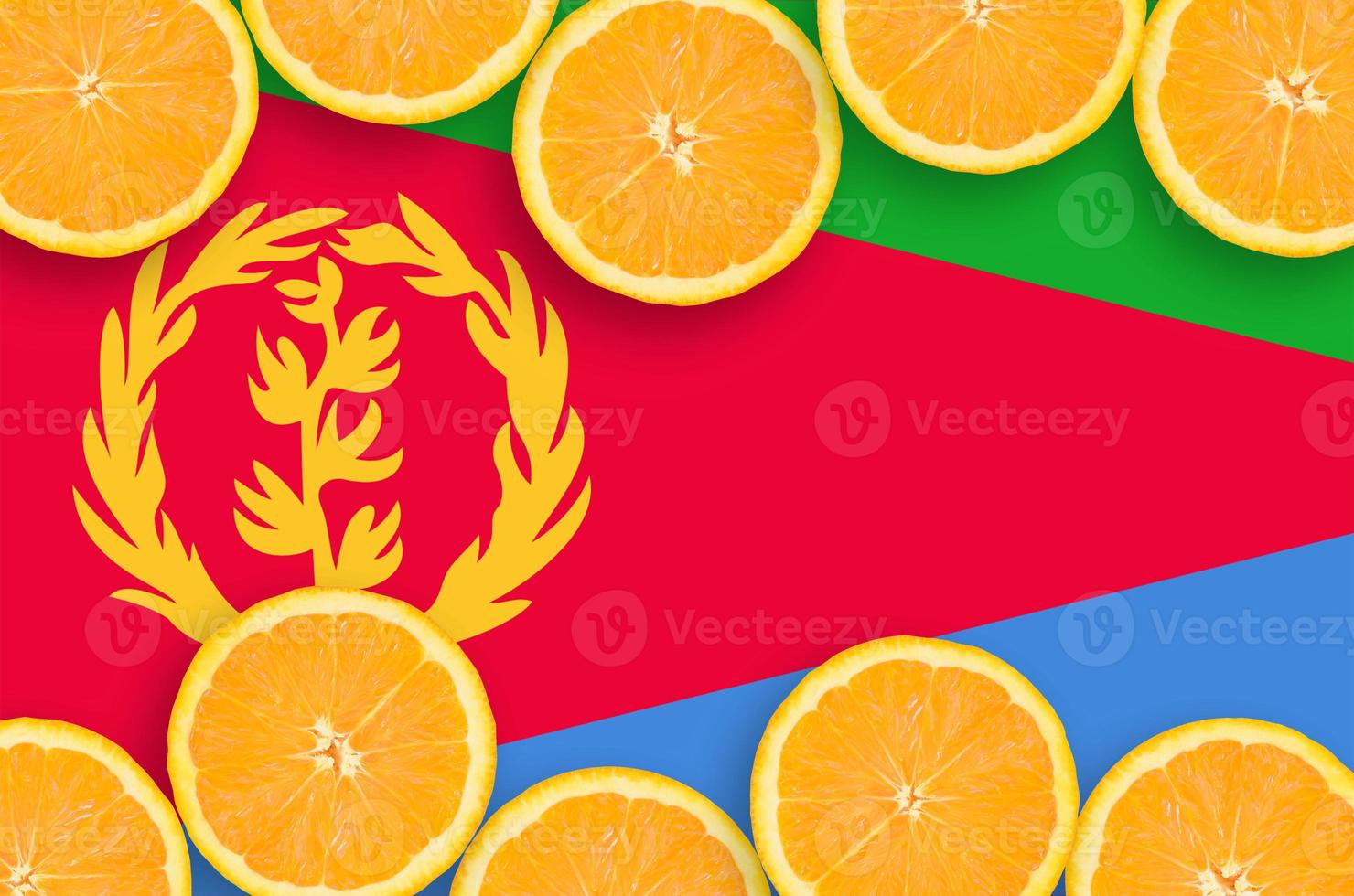 Eritrea flag  in citrus fruit slices horizontal frame photo