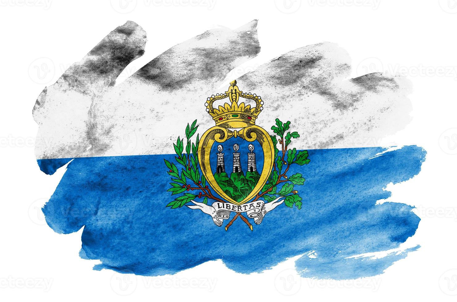 San Marino flag  is depicted in liquid watercolor style isolated on white background photo