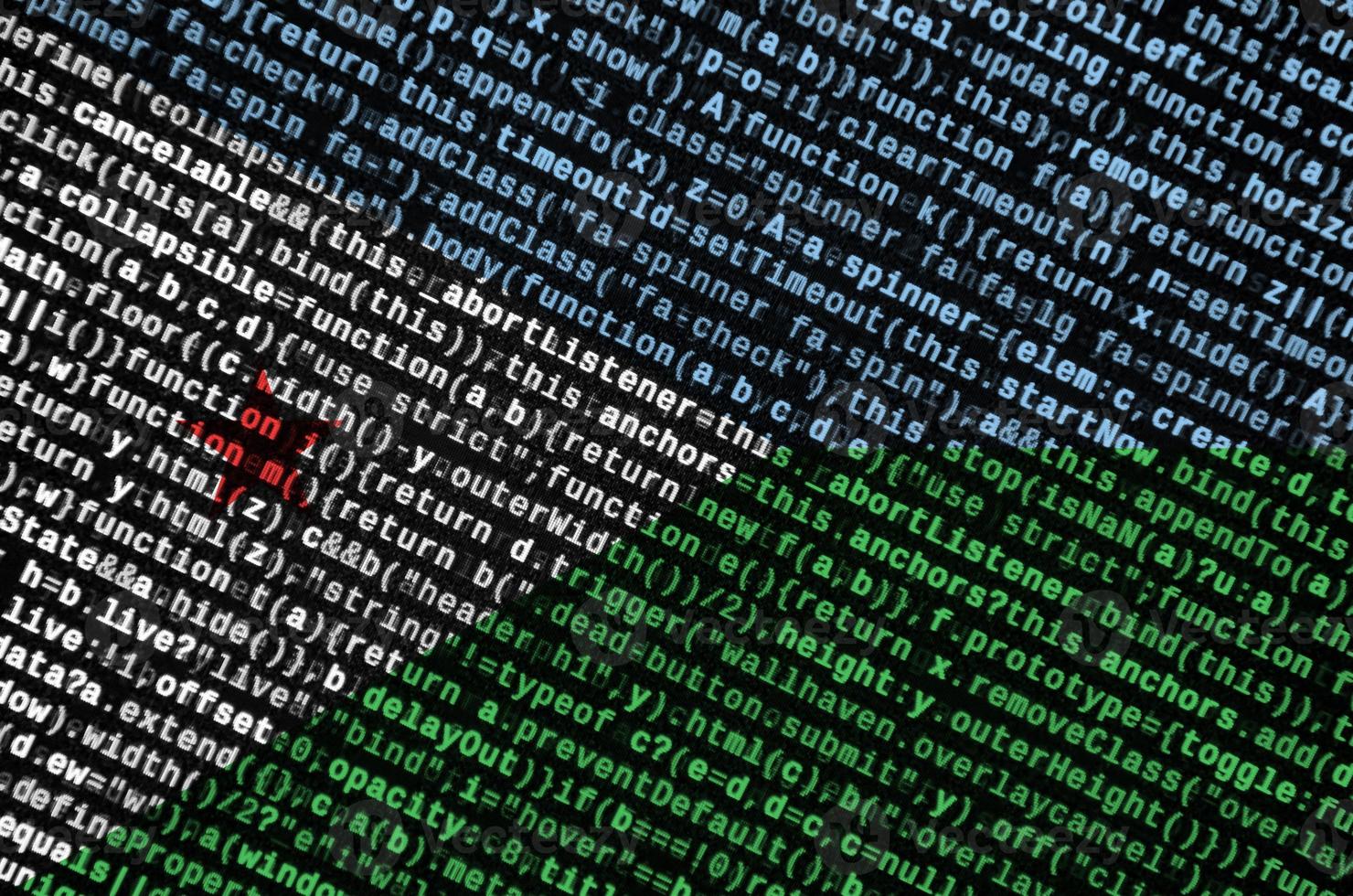 Djibouti flag  is depicted on the screen with the program code. The concept of modern technology and site development photo