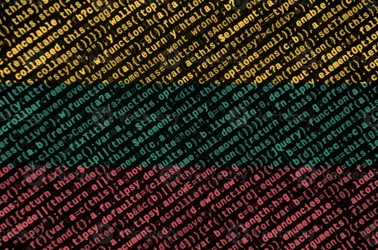 Lithuania flag  is depicted on the screen with the program code. The concept of modern technology and site development photo