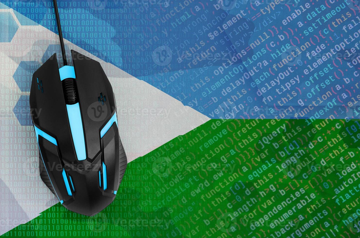 Djibouti flag  and computer mouse. Digital threat, illegal actions on the Internet photo