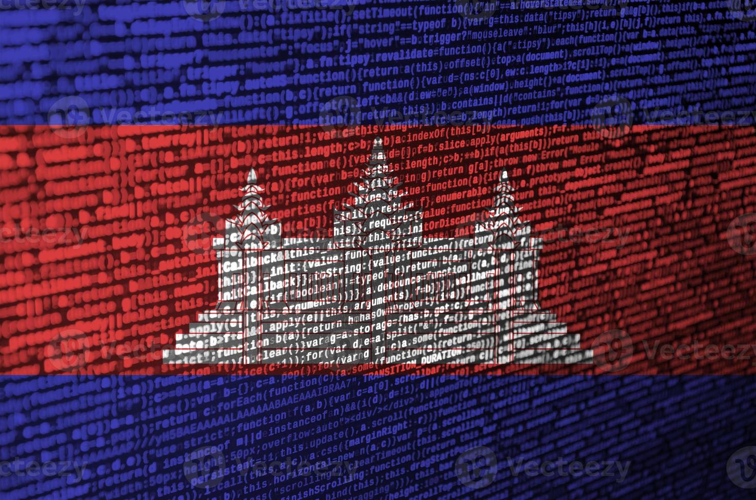 Cambodia flag  is depicted on the screen with the program code. The concept of modern technology and site development photo
