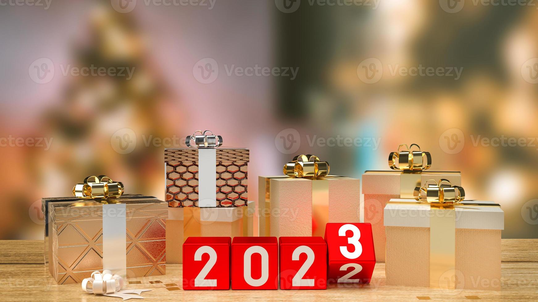 The 2023 number on red cube for new year or business concept 3d rendering photo
